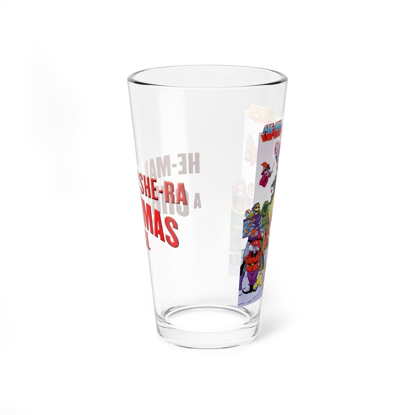 He-Man & She-Ra: A Christmas Special Pint Glass, 16oz - Filmation Holiday TV - Skeletor, Fisto, Orko, Madame Razz - Masters of the Universe