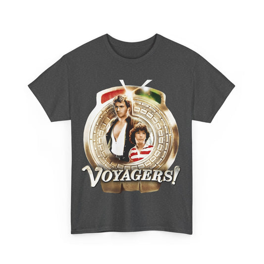 Voyagers T-Shirt - Jon-Erik Hexum, Meeno Peluce - Omni - Popular 1980s Time Travel TV Show - Cult Classic
