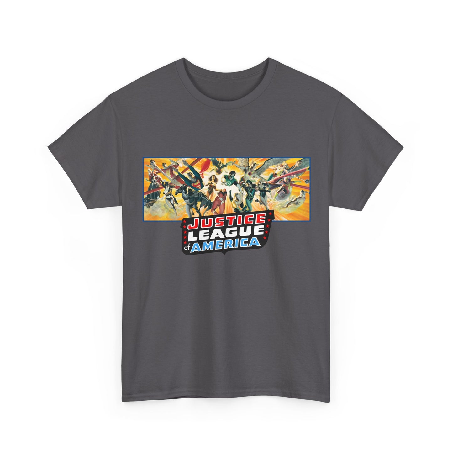 Justice League T-Shirt - Alex Ross Art - Superman, Batman, Wonder Woman, Black Canary, Hawkman, Green Lantern, Adam Strange, Plastic Man, Zatanna - DC Comics