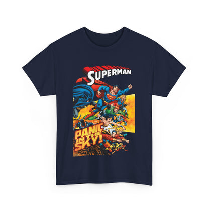 Superman - Panic in the Sky T-Shirt - Dan Jurgens Art - Vs Brainiac & Maxima - Wonder Woman, Booster Gold, Shazam, Batman, Flash, Aquaman, Supergirl - DC Comics