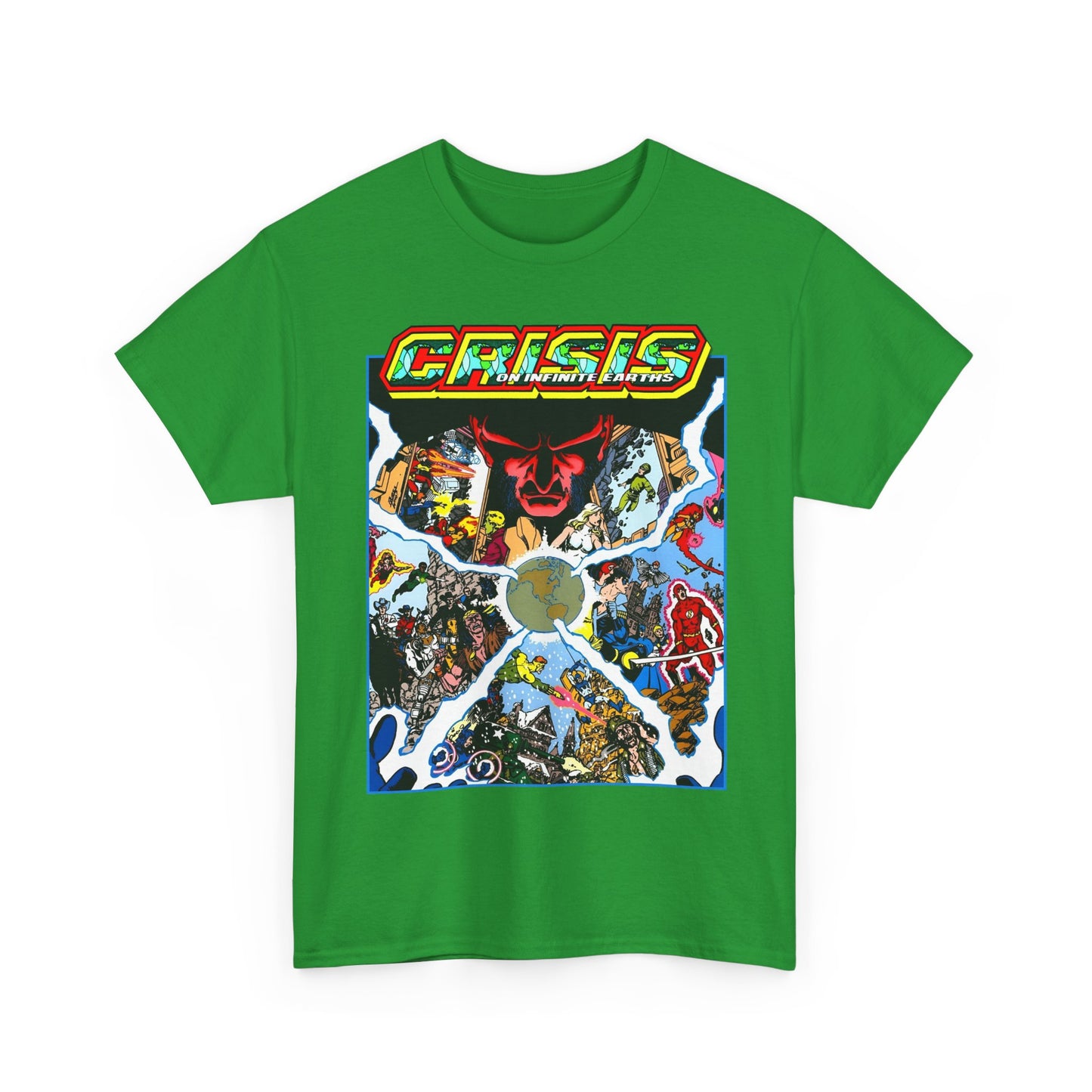Crisis on Infinite Earths T-Shirt - George Perez Art - #3 Cover - Monitor, Flash, Starfire, Brainiac 5, Dream Girl - DC Comics