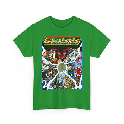 Crisis on Infinite Earths T-Shirt - George Perez Art - #3 Cover - Monitor, Flash, Starfire, Brainiac 5, Dream Girl - DC Comics