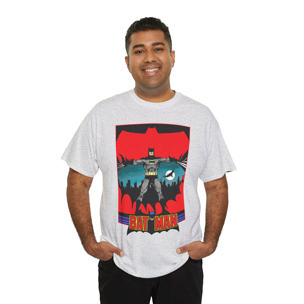 Batman T-Shirt - George Perez Art - 1980s JLA Postcard Art - DC Comics