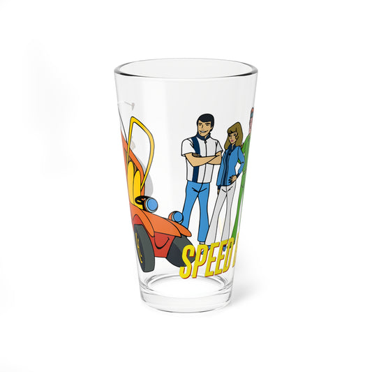 Speed Buggy Pint Glass, 16oz - Hanna-Barbera Saturday Morning Cartoon - Debbie, Mark, and Tinker - Solving Mysteries & Participating in Racing Competitions Around the World