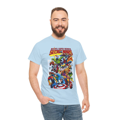 Secret Wars T-Shirt - Spider-man, Wolverine, Iron Man, Captain America, Cyclops, Rogue, Hulk, Mr Fantastic, The Thing - Classic Marvel Comics 1980s Series - The Beyonder
