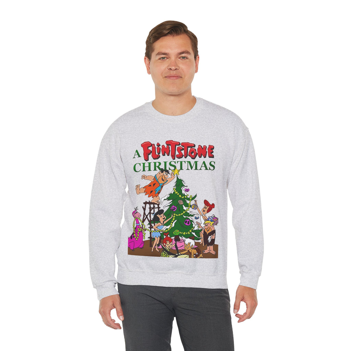 Flintstones Christmas Heavy Blend Crewneck Sweatshirt - Fred, Wilma, Barney, Betty