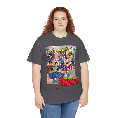 Avengers T-Shirt - George Perez Art - Captain America, Iron Man, Thor, Scarlet Witch, Black Panther, Wonder Man, Beast, Vision - Marvel Comics