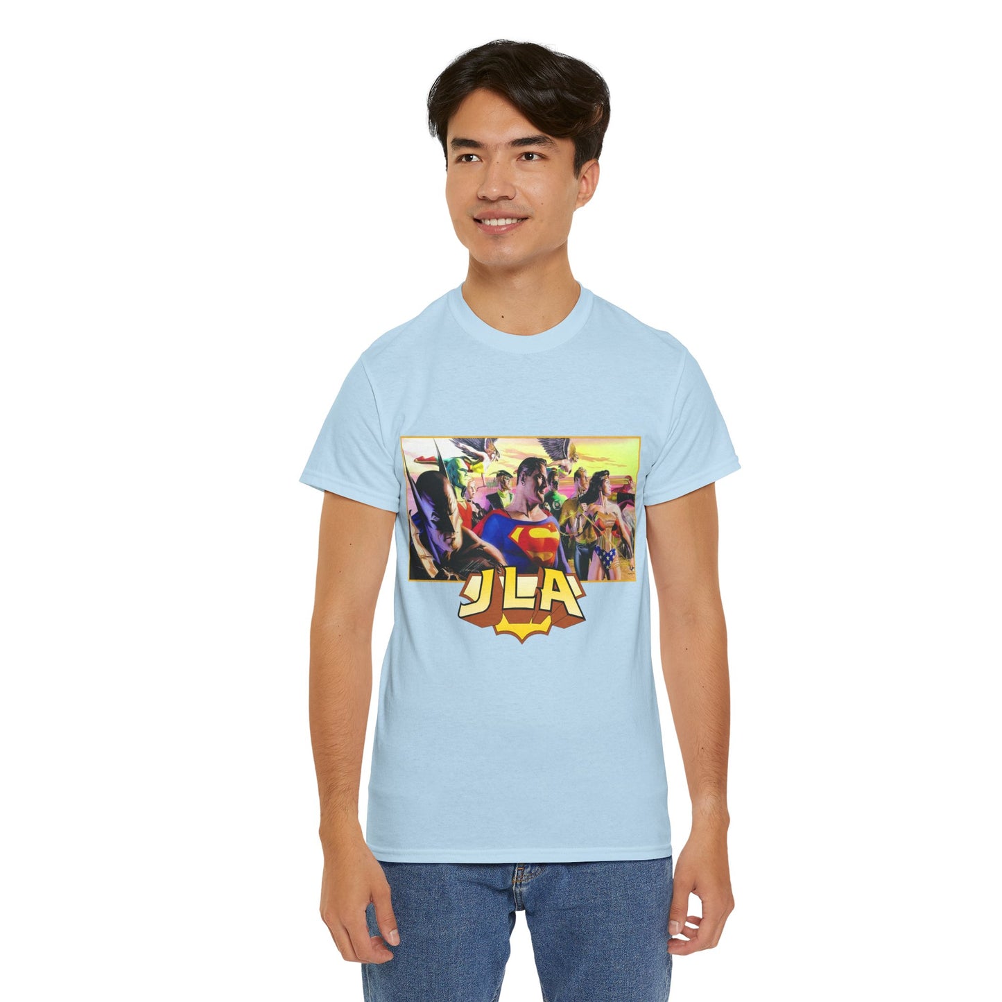 JLA T-Shirt - Alex Ross Art - Superman, Batman, Wonder Woman, Hawkman, Green Lantern, Black Canary, Flash, Martian Manhunter, Green Arrow - Justice League - DC Comics