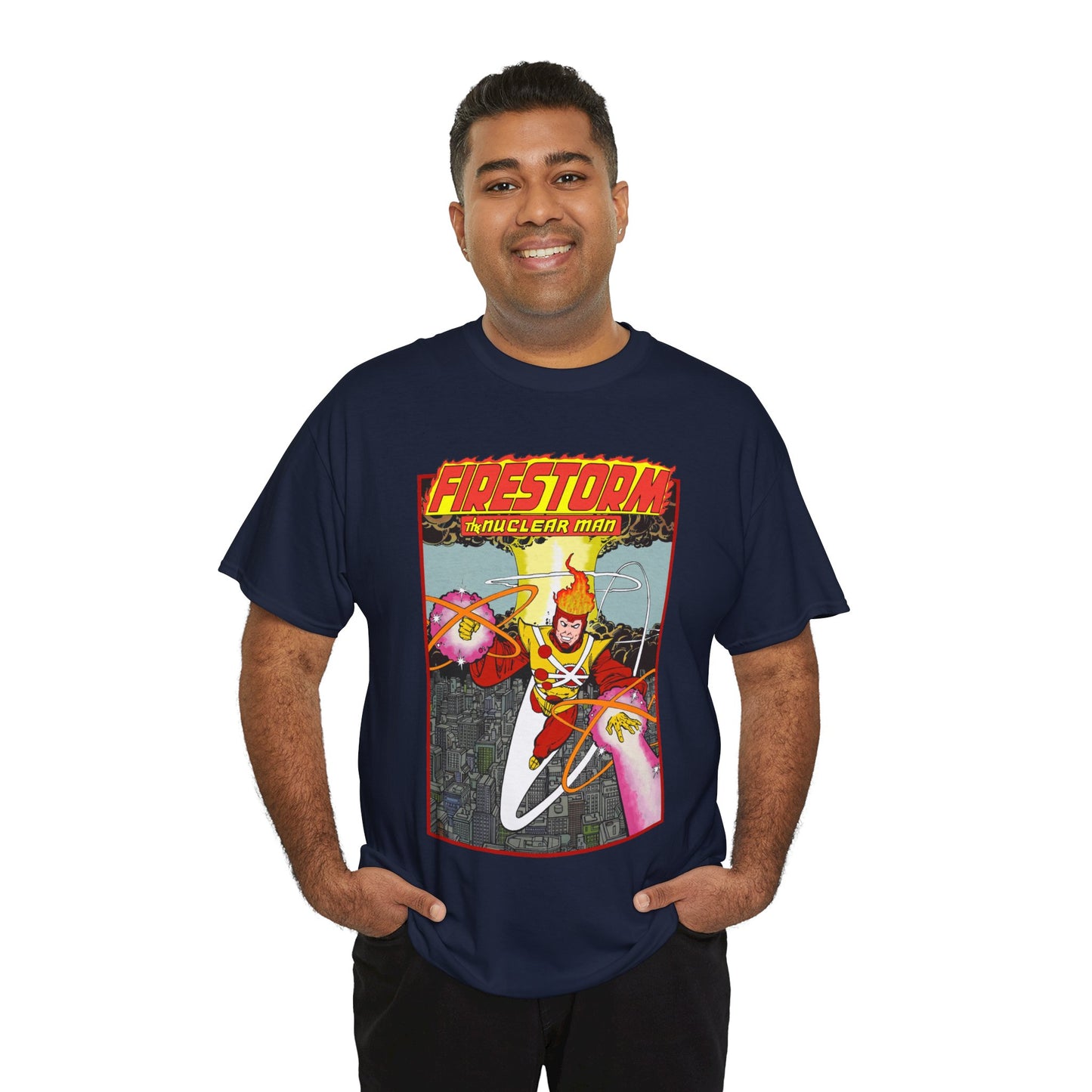 Firestorm the Nuclear Man T-Shirt - George Perez JLA Postcard Art 1980s - DC Comics - Justice League of America Member