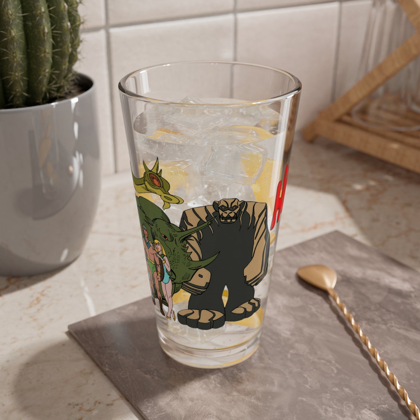 Herculoids Pint Glass, 16oz - Zandor, Tara, Dorno, Gloop & Gleep - Hanna-Barbera Classic Cartoon