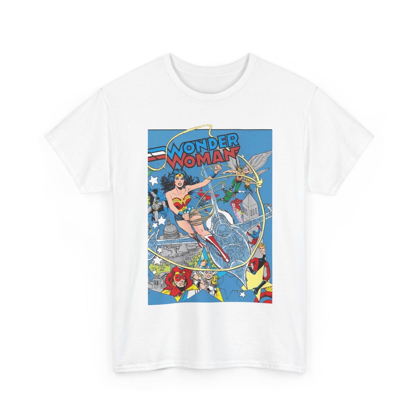 Wonder Woman T-Shirt - Ed Hannigan Art - #300 Cover Art - Hawkman, Green Lantern, Elongated Man, Sandman - DC Comics