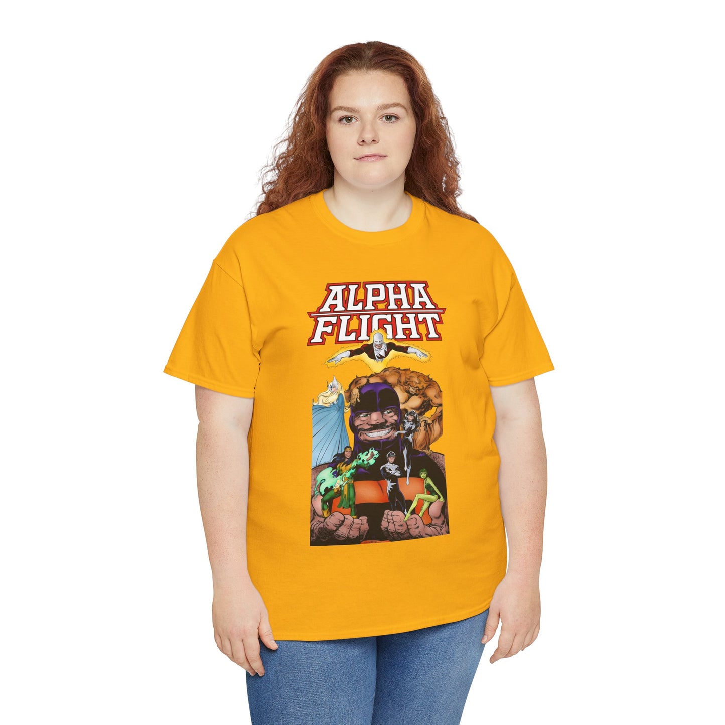 Alpha Flight T-Shirt - John Byrne Art - Guardian, Aurora, Northstar, Shaman, Snowbird, Puck - Marvel Comics