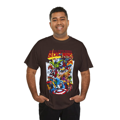 Secret Wars T-Shirt - Spider-man, Wolverine, Iron Man, Captain America, Cyclops, Rogue, Hulk, Mr Fantastic, The Thing - Classic Marvel Comics 1980s Series - The Beyonder