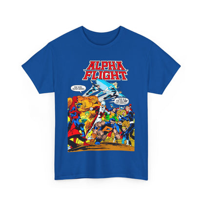 Alpha Flight T-Shirt - John Byrne Art - Sasquatch, Aurora, Northstar, Guardian, Puck, Shaman, Snowbird - Canada's Super Team - Marvel Comics