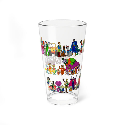 Scooby's All-Star Laff-A-Lympics Pint Glass, 16oz - 1970s Hanna-Barbera Cartoon - Speed Buggy, Yogi Bear, Grape Ape, Wally Gator, Huckleberry Hound, Captain Caveman
