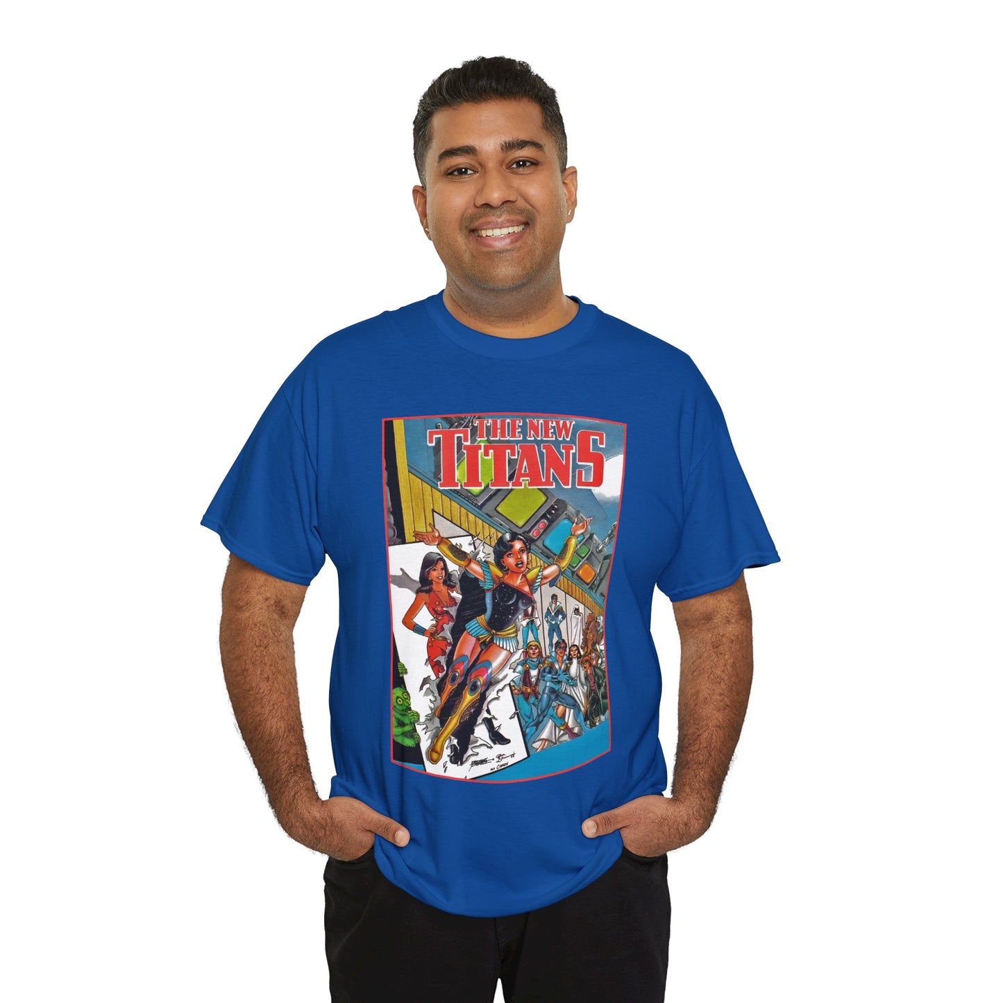 New Titans T-Shirt - George Perez Art - Troia 1st Appearance - Nightwing, Cyborg, Starfire, Raven, Jericho, Changeling - DC Comics
