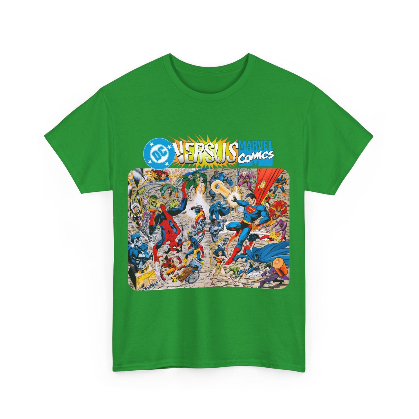 DC Comics Vs Marvel T-Shirt - John Byrne Art - Spider-Man, Raven, Cyborg, Wolverine, Joker, Superman, Batman, Deathstroke, Darkseid