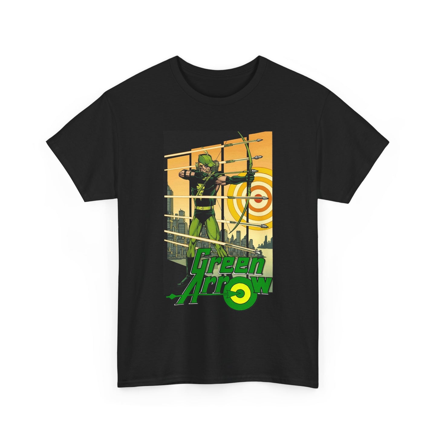 Green Arrow T-Shirt - George Perez Art - 1980s Justice League Postcard Art - JLA - DC Comics