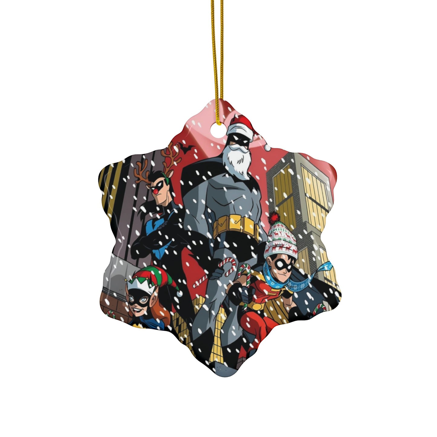 Batman Animated Series Christmas Ceramic Ornaments, 2-Side Print, (3pcs, 5pcs, 10pcs) - Nightwing, Robin, Batgirl - Gotham City