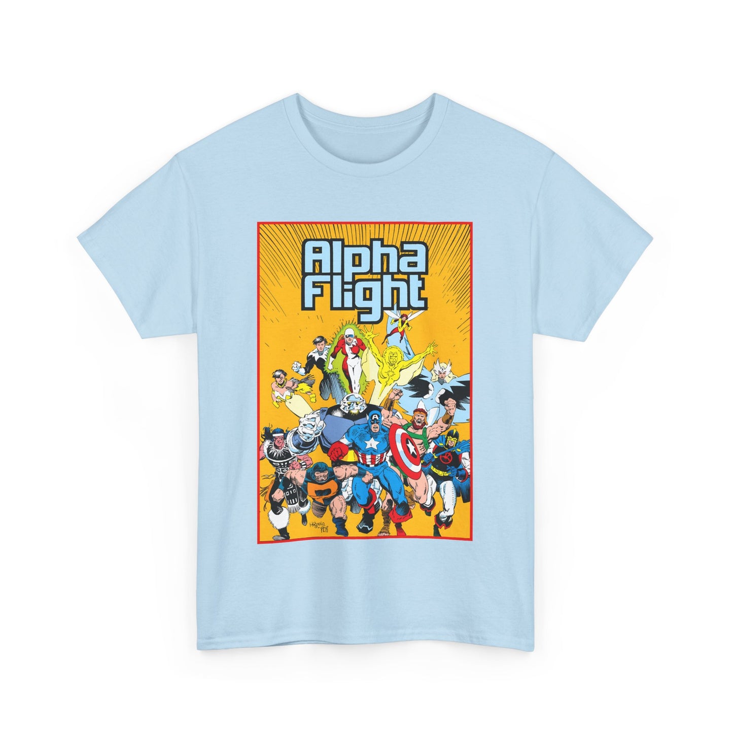 Alpha Flight T-Shirt - Mike Mignola Art - Northstar, Aurora, Snowbird, Shaman, Puck - Avengers: Captain America, Captain Marvel, Hercules, Black Knight - Marvel Comics