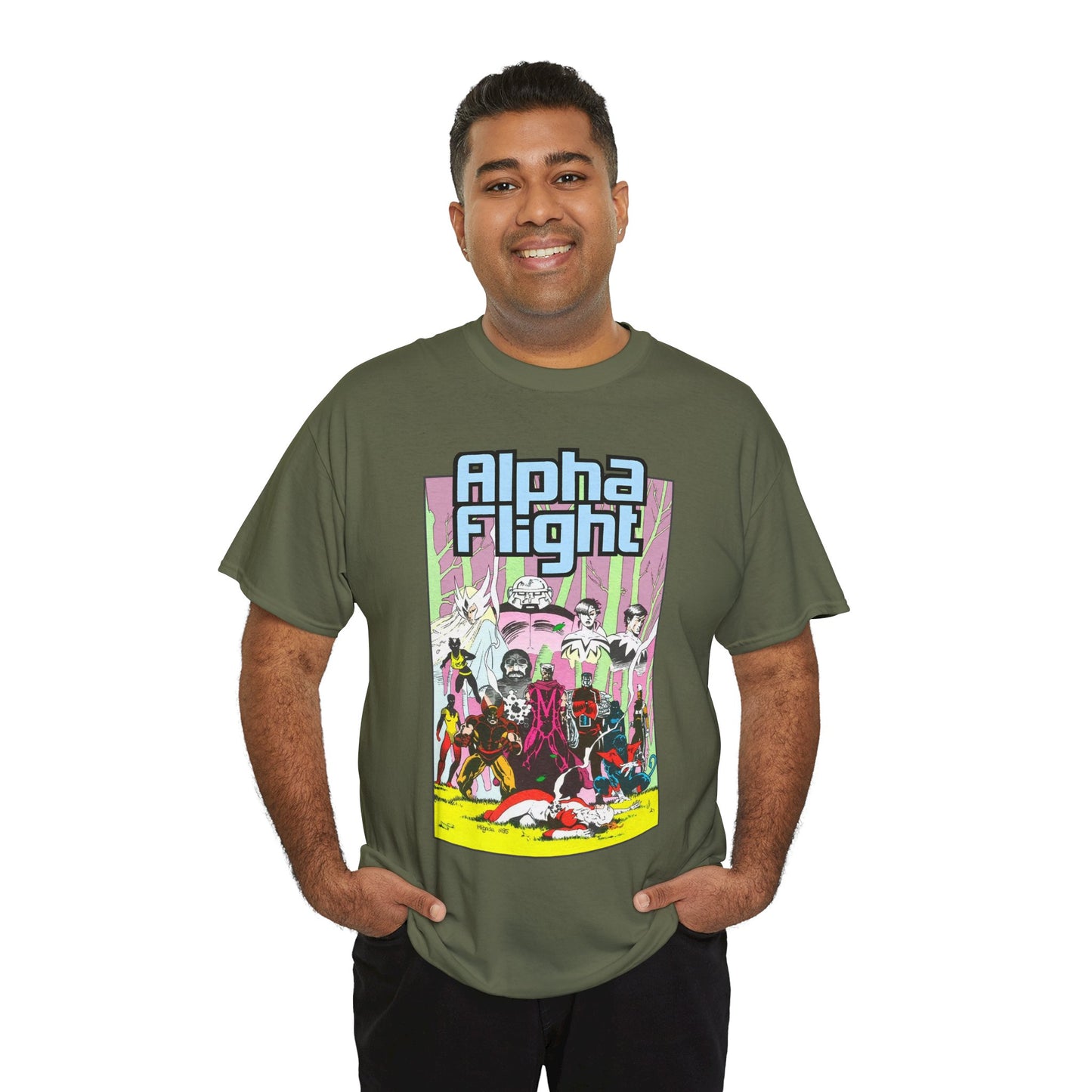 Alpha Flight T-Shirt - Mike Mignola Art - Northstar, Aurora, Snowbird, Shaman, Puck - X-Men: Magneto, Colossus, Shadowcat, Storm - Marvel Comics