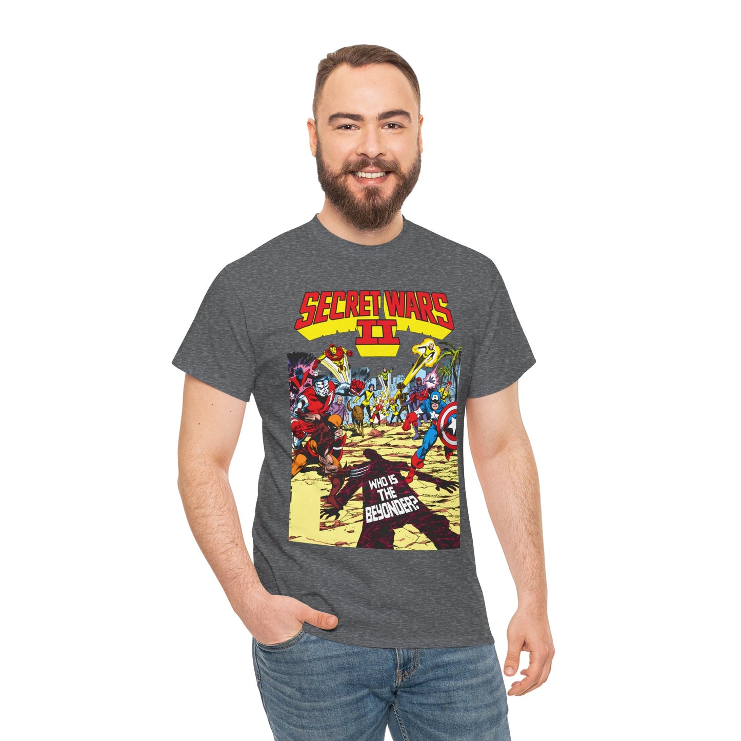 Secret Wars II T-Shirt - John Byrne Art - X-Men, New Mutants, Captain America - The Beyonder - Marvel Comics Series, 1980s