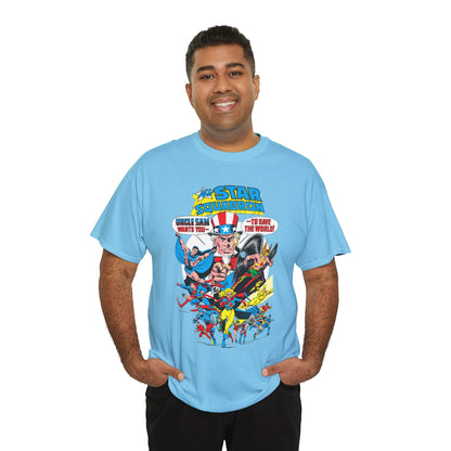 All-Star Squadron T-Shirt - Jerry Ordway Art - Uncle Sam, Hawkman, Superman, Liberty Belle, Black Condor, the Ray, Batman, Plastic Man - JSA Link - DC Comics