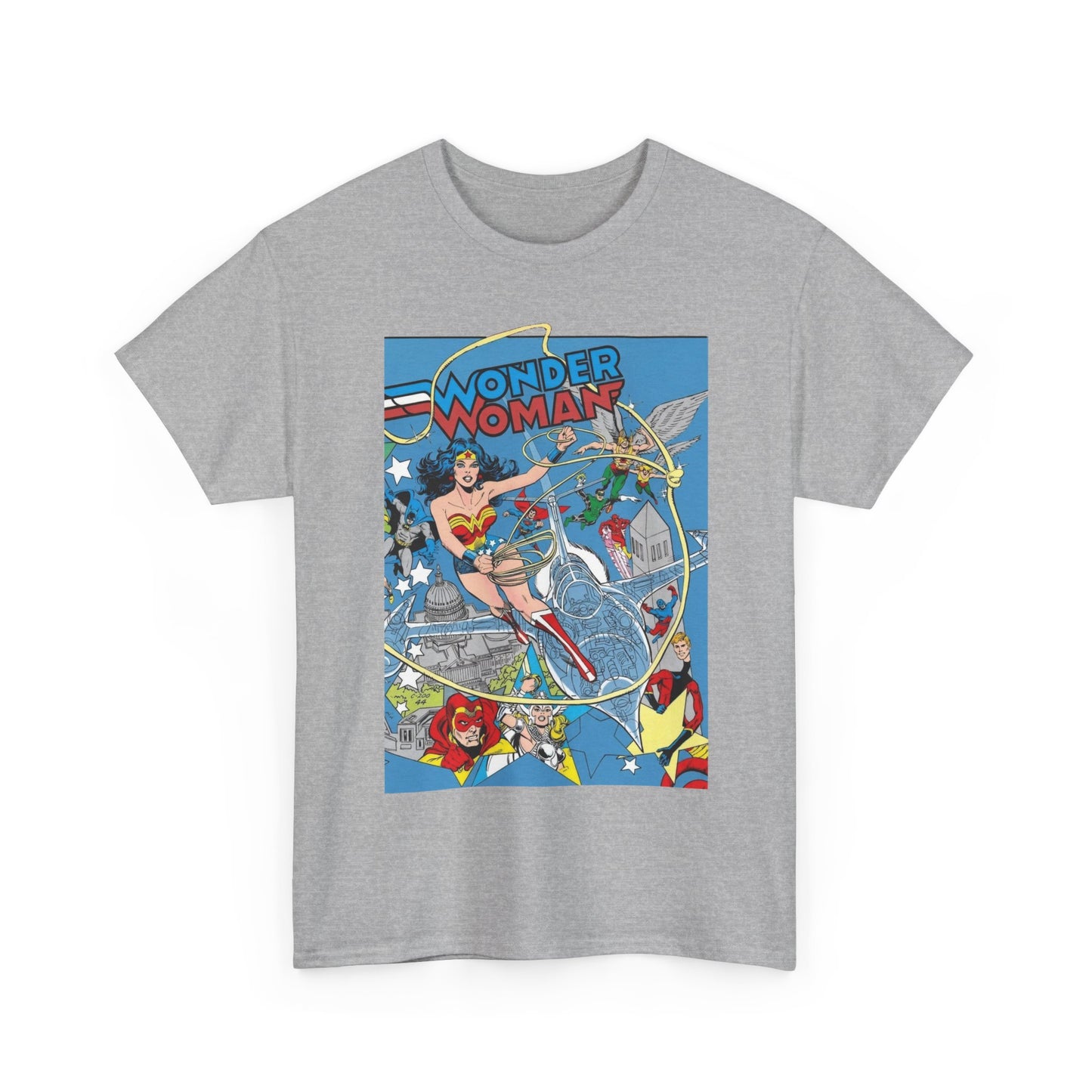 Wonder Woman T-Shirt - Ed Hannigan Art - #300 Cover Art - Hawkman, Green Lantern, Elongated Man, Sandman - DC Comics