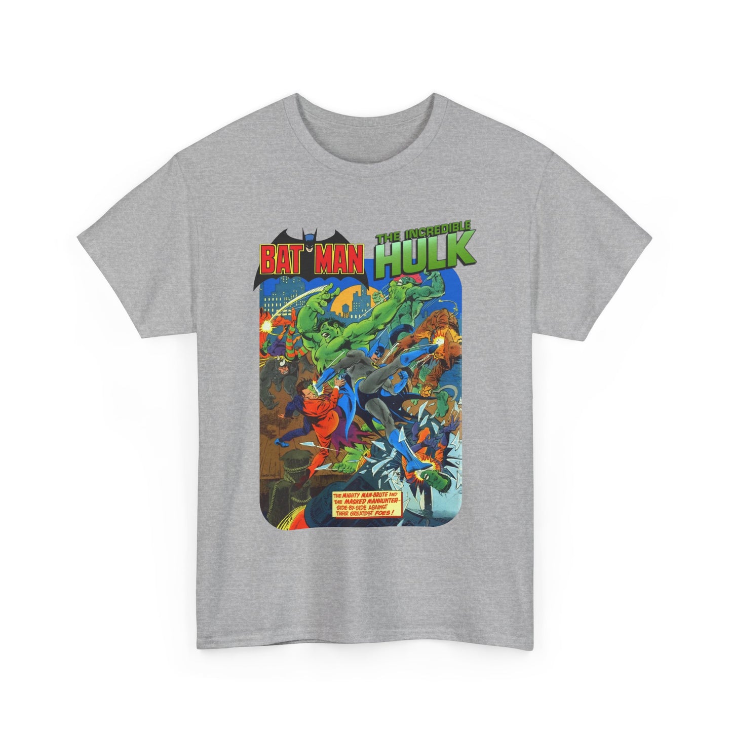 Batman & Incredible Hulk T-Shirt - DC/Marvel Comics 1970s Team-Up - Two-Face & Leader - Retro Art