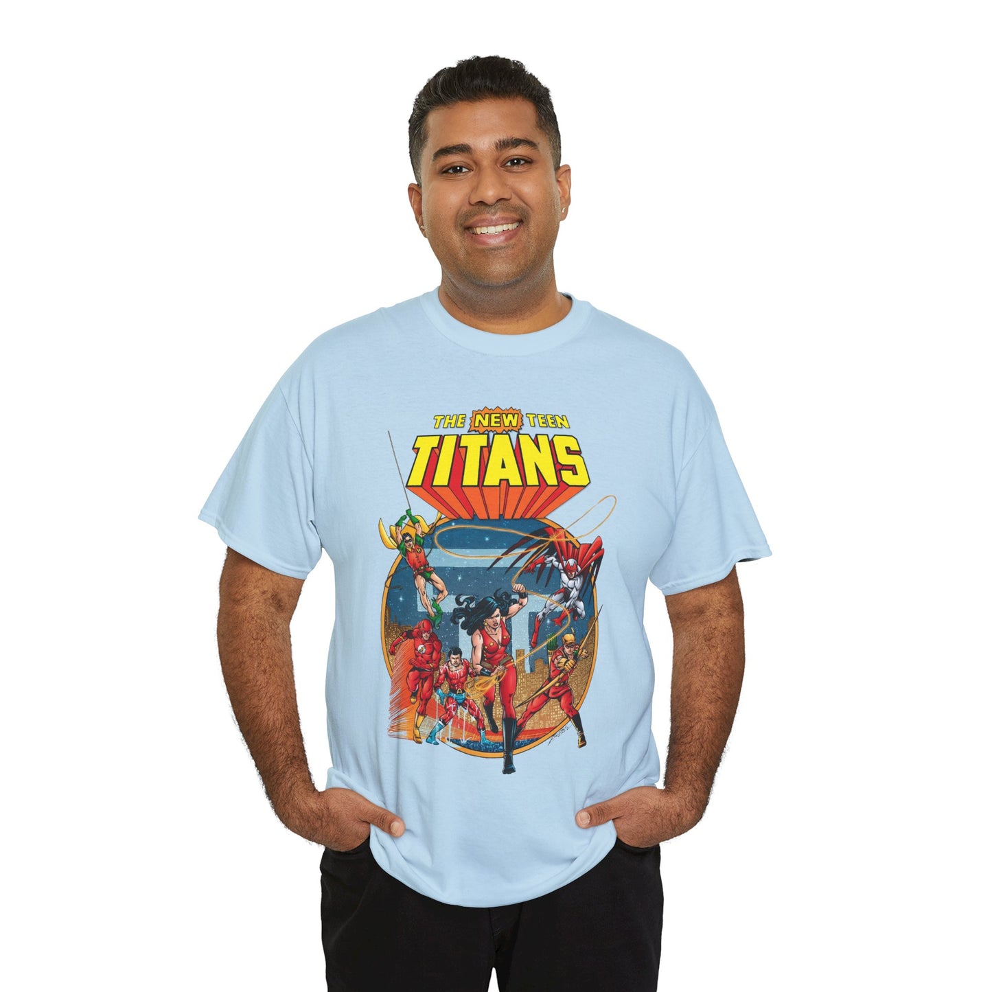 New Teen Titans T-Shirt - George Perez Art - Wonder Girl, Flash, Robin, Speedy, Aqualad, Hawk - DC Comics