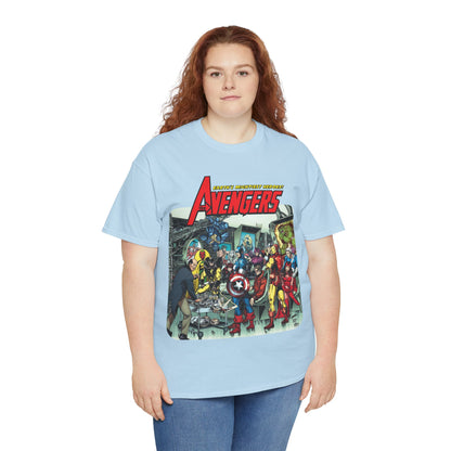 Classic Avengers T-Shirt - George Perez Art - Captain America, Hawkeye, Iron Man, Vision, Scarlet Witch, Quicksilver, Jarvis - Marvel Comics
