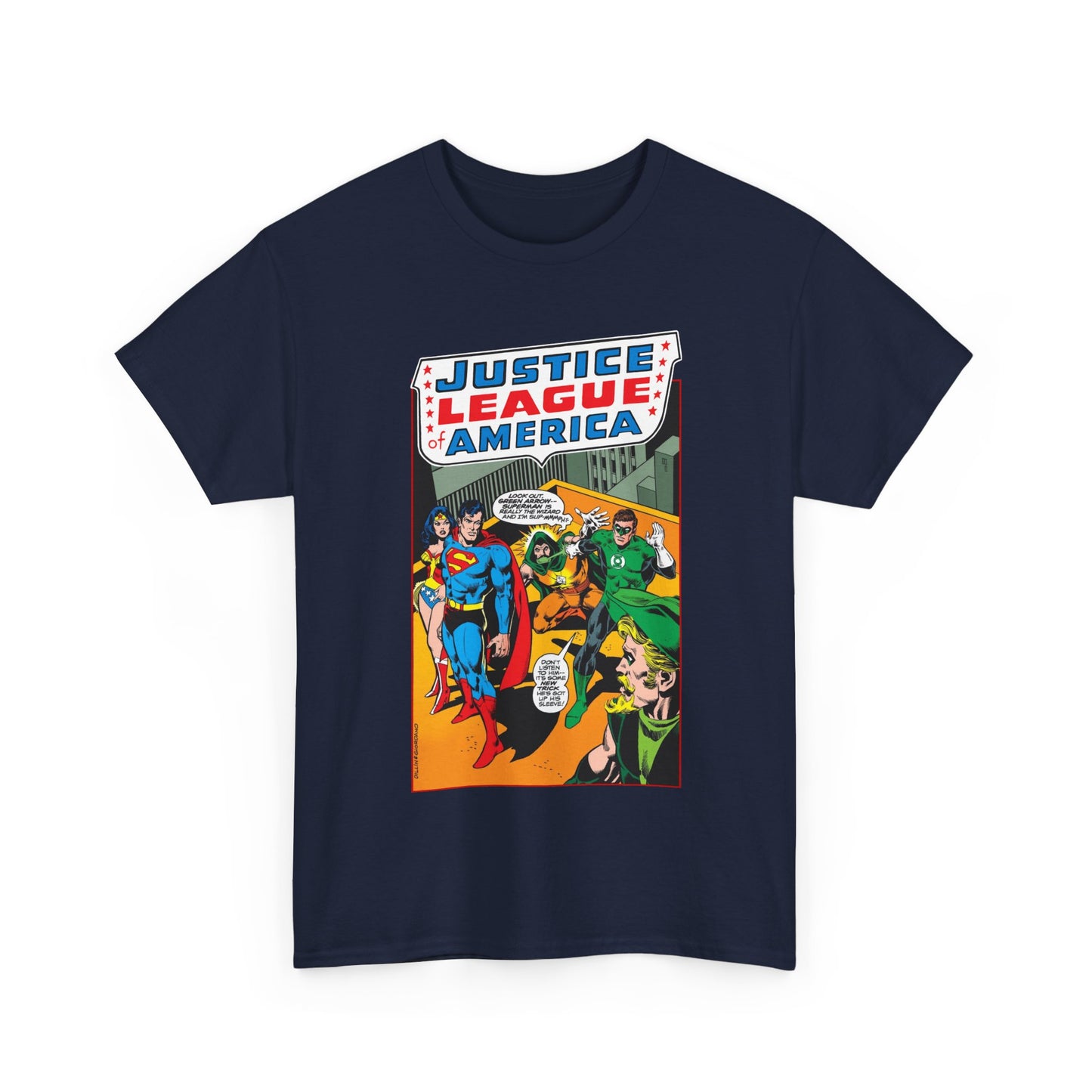 Justice League of America T-Shirt - Dick Dillin Art - Superman, Wonder Woman, Green Arrow, Green Lantern - DC Comics