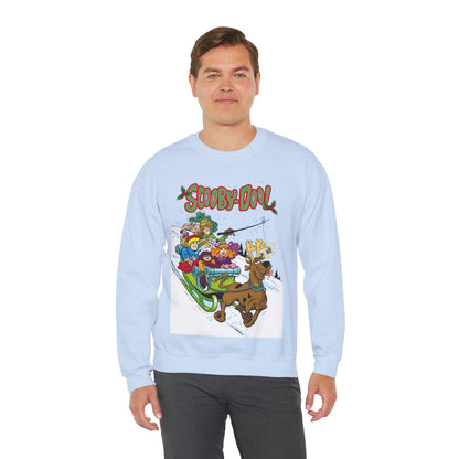Scooby Doo Christmas Crewneck Sweatshirt - Shaggy, Daphne, Velma, Fred Sleighing Through the Snow