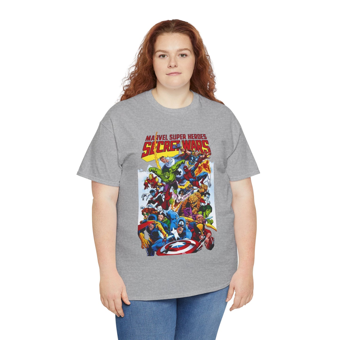 Secret Wars T-Shirt - Spider-man, Wolverine, Iron Man, Captain America, Cyclops, Rogue, Hulk, Mr Fantastic, The Thing - Classic Marvel Comics 1980s Series - The Beyonder