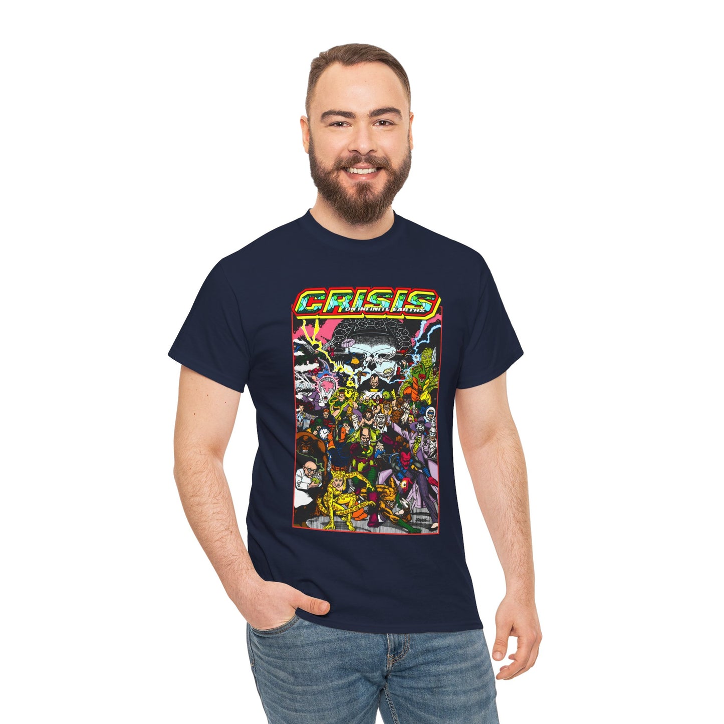 Crisis on Infinite Earths T-Shirt - DC Comics - George Perez Art - Joker, Lex Luthor, Cheetah, Solomon Grundy, Black Adam, Deathstroke, Validus - #9 Cover - DC Comics