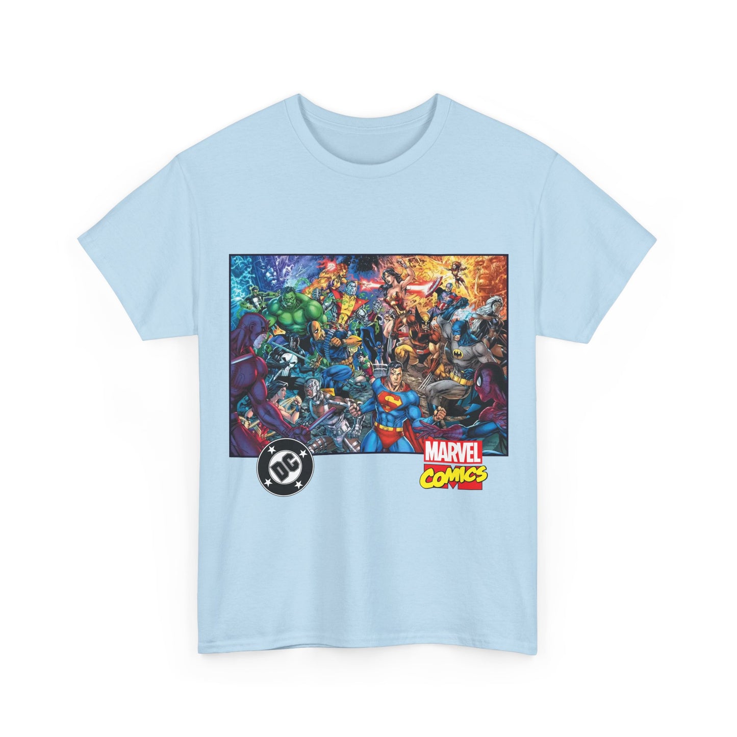 DC Vs Marvel T-Shirt - Jim Lee Art - Batman, Superman, Spider-Man, Wolverine, Wonder Woman, Daredevil, Hulk, Captain America, Deathstroke, Storm, Colossus - DC Comics, Marvel Comics Crossover