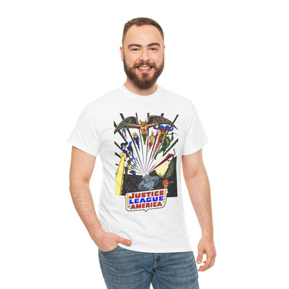 Justice League of America T-Shirt - George Perez Art - Bronze Age Satellite Era - DC Comics - Hawkman, Zatanna, Atom, Firestorm, Elongated Man, Green Arrow