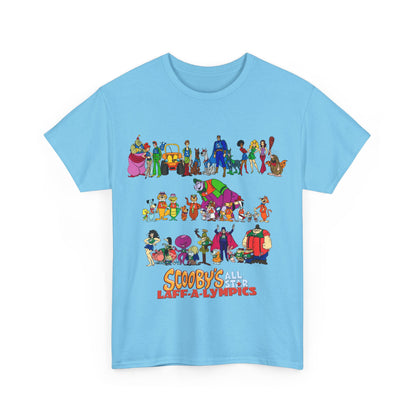 Scooby's All-Star Laff-A-Lympics T-Shirt - Hanna-Barbera Cartoon - Speed Buggy, Yogi Bear, Grape Ape, Scooby Dum, Shaggy, Wally Gator