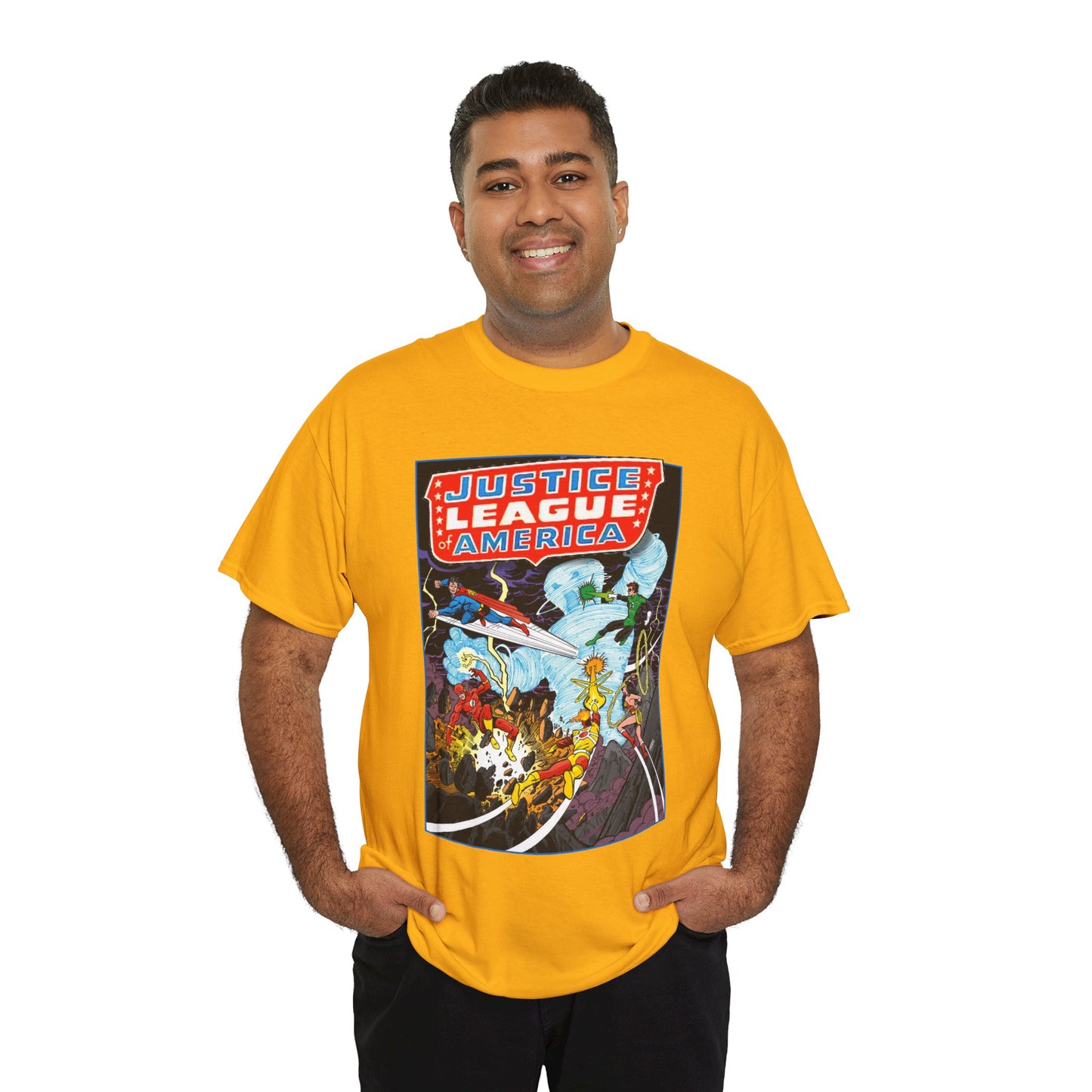 Justice League T-Shirt - George Perez Art - Tornado Tyrant - Superman, Firestorm, Flash, Wonder Woman, Green Lantern - DC Comics