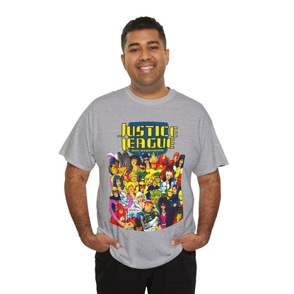 Justice League International T-Shirt - Kevin Maguire DC Comics Sourcebook Art - Booster Gold, Blue Beetle, Batman, Martian Manhunter, Captain Atom, Fire, Ice, Guy Gardner
