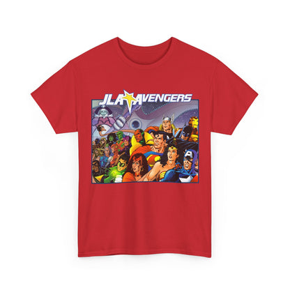 JLA/Avengers T-Shirt - George Perez Art - Wonder Woman, Scarlet Witch, Batman, Thor, Iron Man, Superman - DC Comics, Marvel Comics