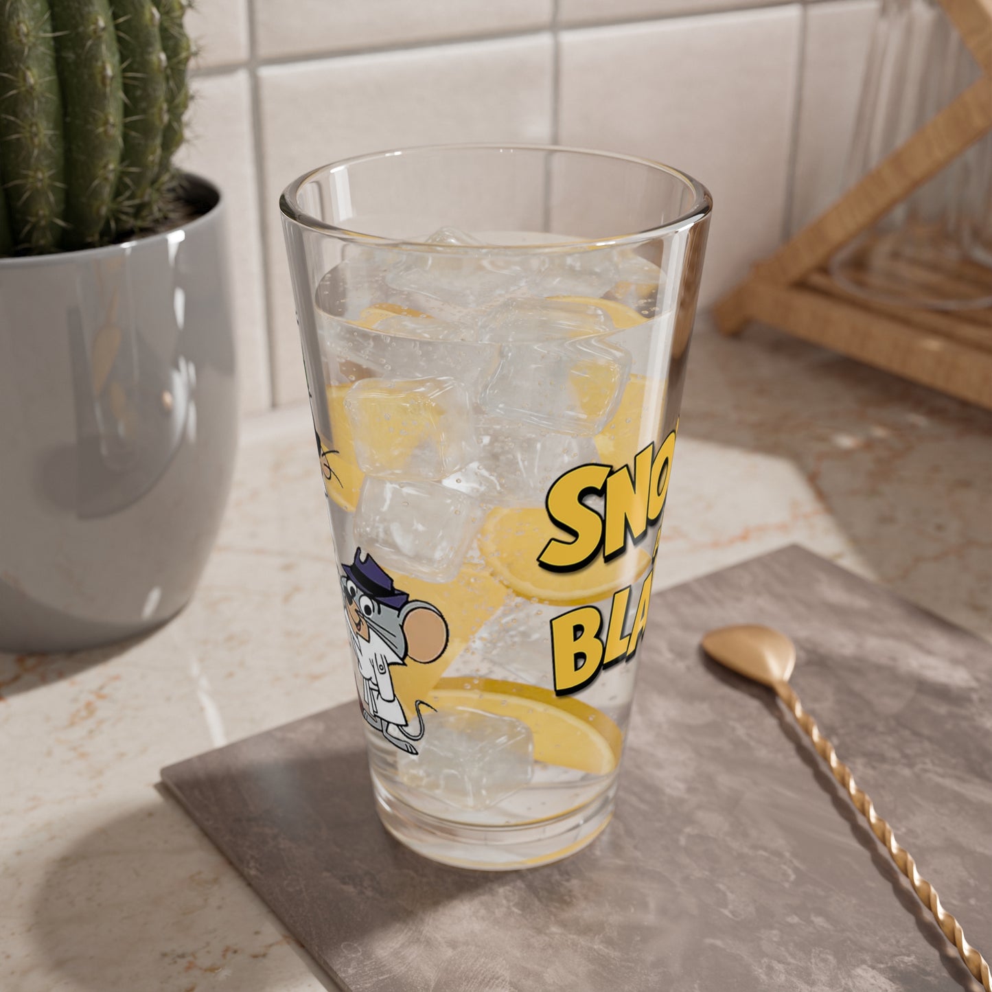 Snooper & Blabber Pint Glass, 16oz - Hanna-Barbera Cartoon 1960s TV - Cat & Mouse Detectives - Super Snooper Detective Agency - Animated Classic