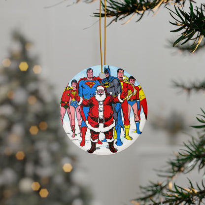 DC Comics Christmas Ceramic Ornaments, 2-Side Print, (3pcs, 5pcs, 10pcs) - Superman, Batman, Teen Titans, Santa Claus