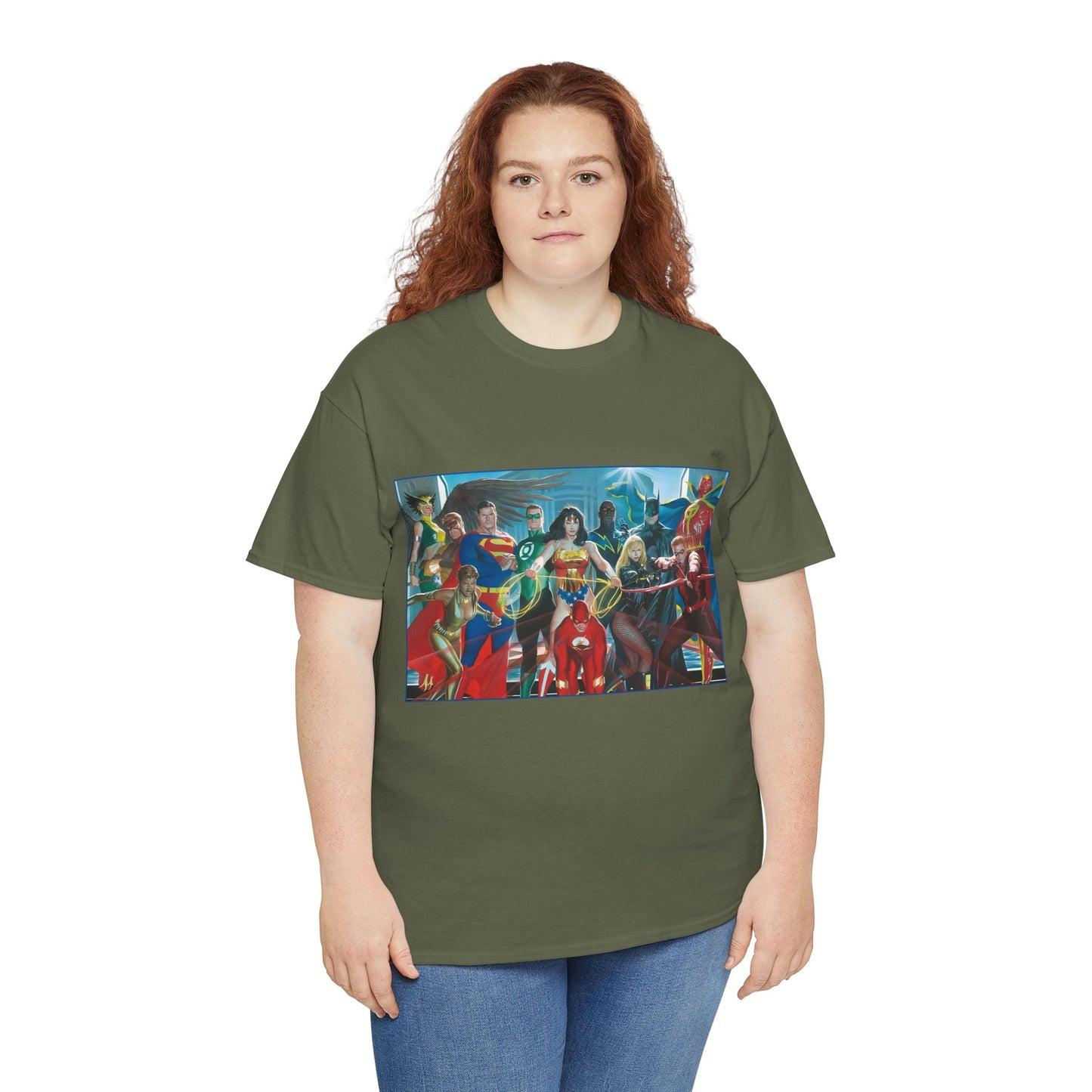 Justice League T-Shirt - Alex Ross Art - Superman, Wonder Woman, Batman, Flash, Black Canary, Vixen, Black Lightning, Green Lantern, Geo-Force, Red Tornado - DC Comics