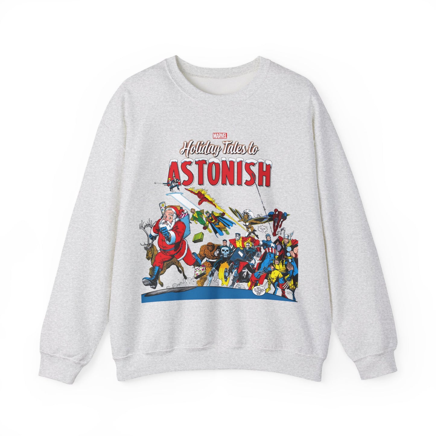 Marvel Comics Christmas Crewneck Sweatshirt - Spider-Man, Punisher, Ghost Rider, X-Men, Fantastic Four