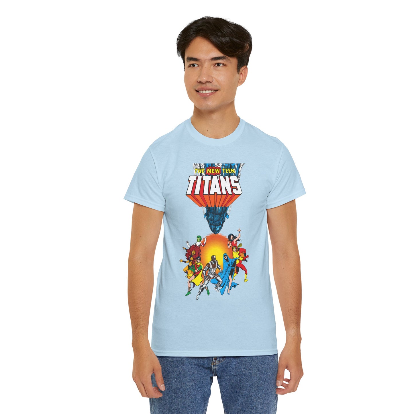 New Teen Titans T-Shirt - George Perez Art - Robin, Wonder Girl, Cyborg, Raven, Starfire, Kid Flash - #10 Cover Art - DC Comics