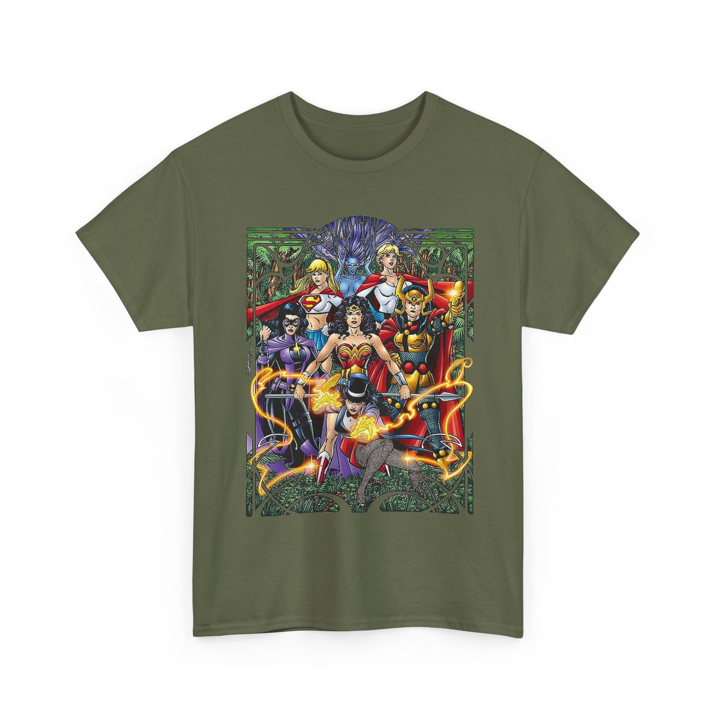 Justice League of Amazons T-Shirt - George Perez Art - Wonder Woman, Zatanna, Supergirl, Power Girl, Huntress, Big Barda - JLA - DC Comics