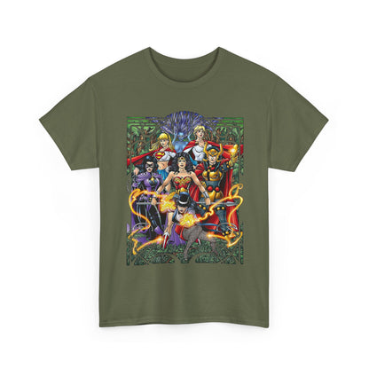 Justice League of Amazons T-Shirt - George Perez Art - Wonder Woman, Zatanna, Supergirl, Power Girl, Huntress, Big Barda - JLA - DC Comics