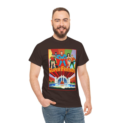 Super Friends T-Shirt - Batman, Superman, Wonder Woman, Robin - Hanna-Barbera Cartoon - DC Comics - Hall of Justice