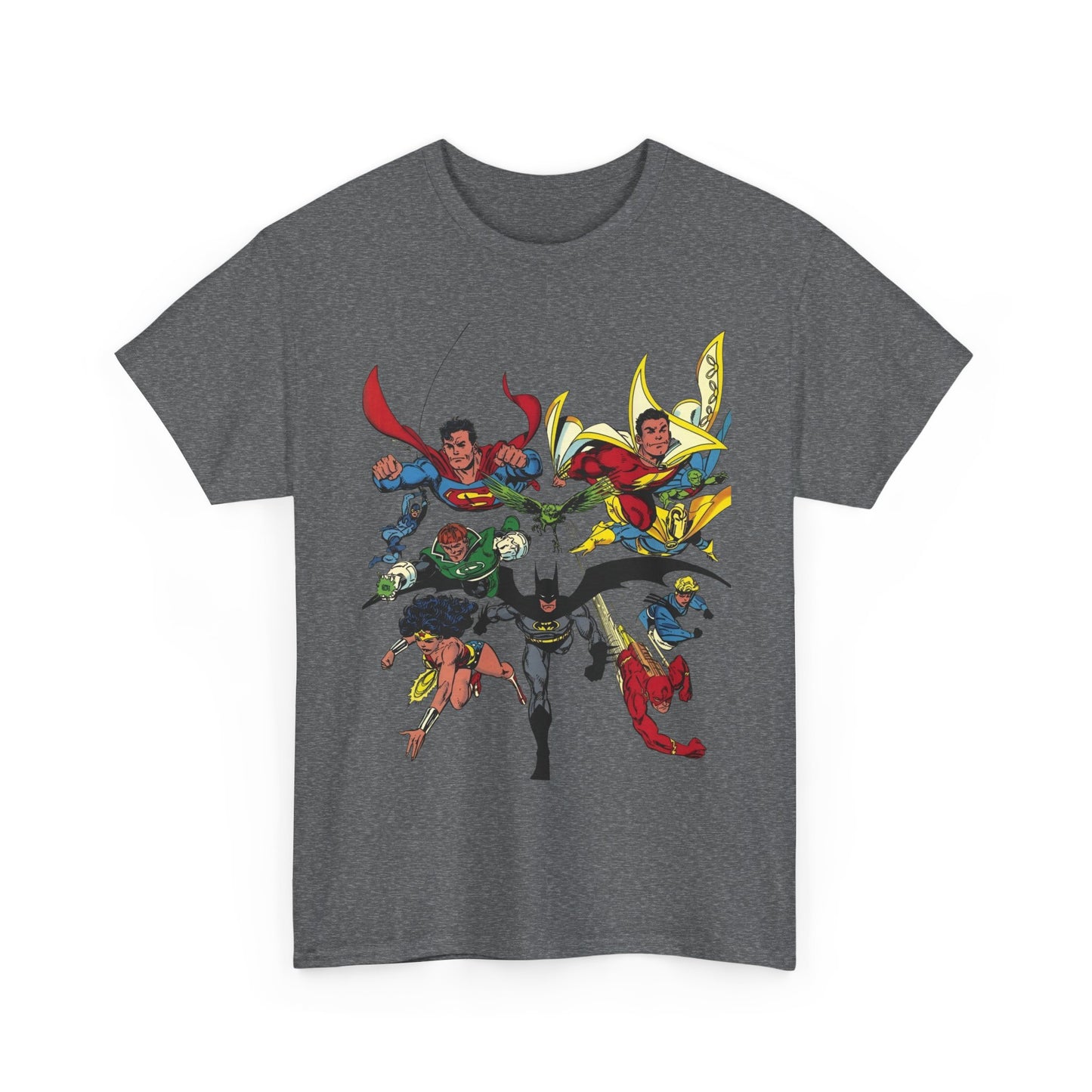 DC Legends T-Shirt - John Byrne Art - Superman, Wonder Woman, Guy Gardner, Flash, Blue Beetle, Shazam, Dr Fate, Changeling - DC Comics